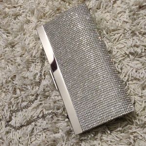 Women's party clutch Silver w rhinestones